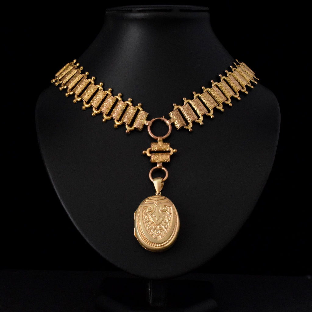 Antique Victorian Gilt ‘Day And NIght’ Bookchain / Collar And Locket