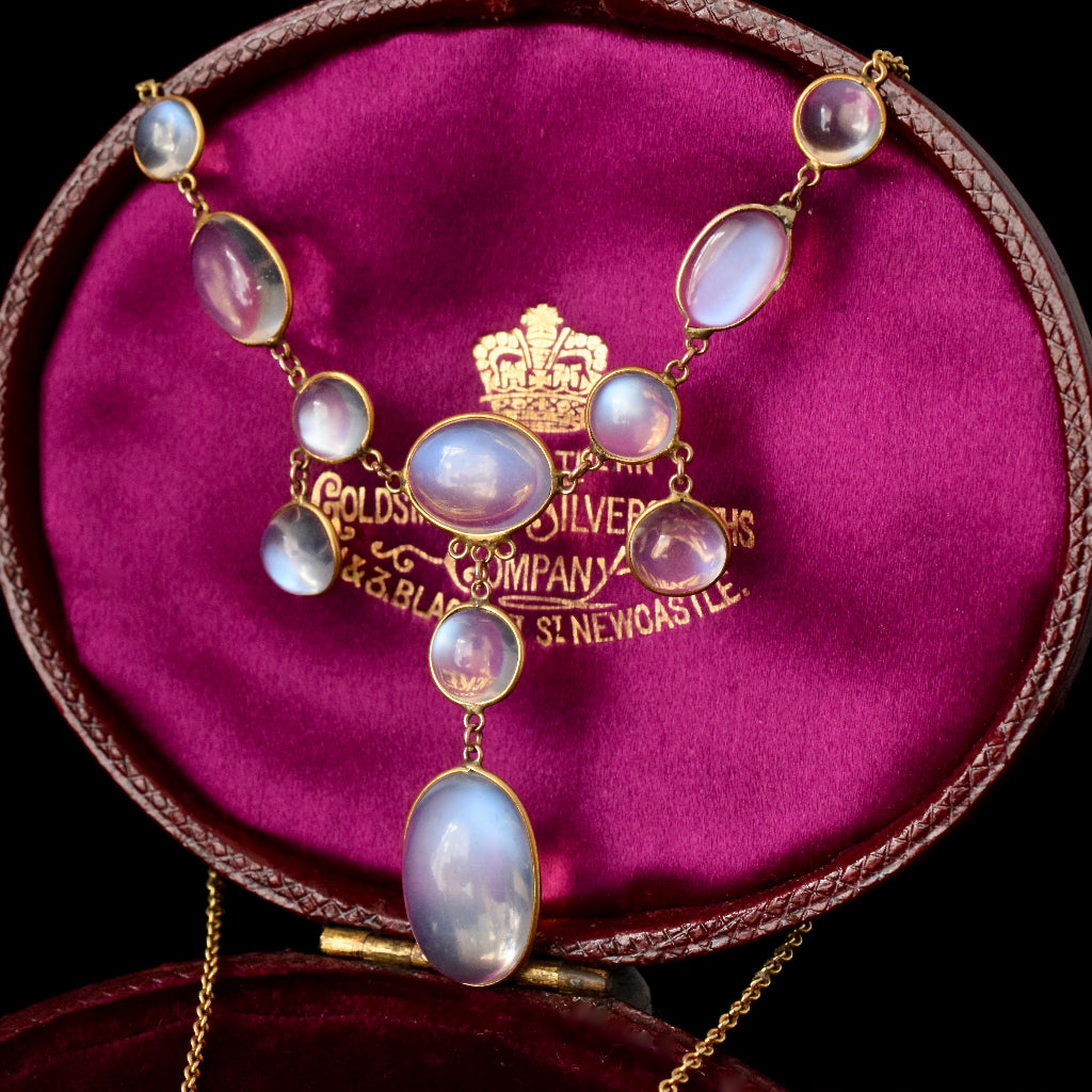 Antique Late Victorian / Early Edwardian 15ct Gold Moonstone Necklace Circa 1900
