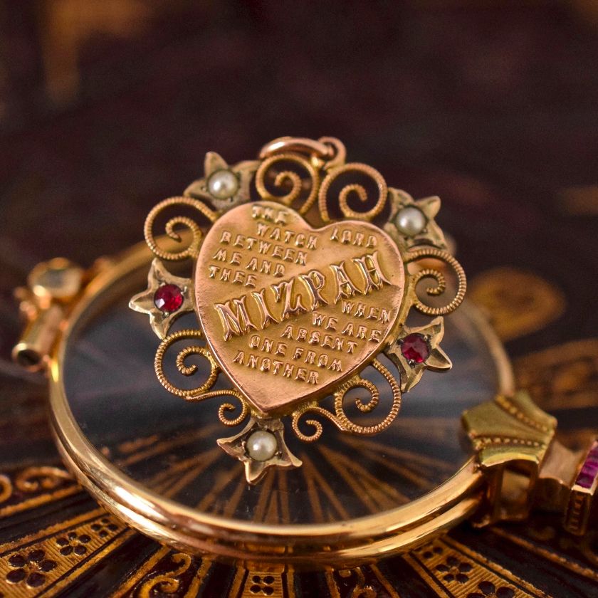 Exceptional Antique 9ct Mizpah Seed Pearl Garnet Doublet Pendant Circa 1900