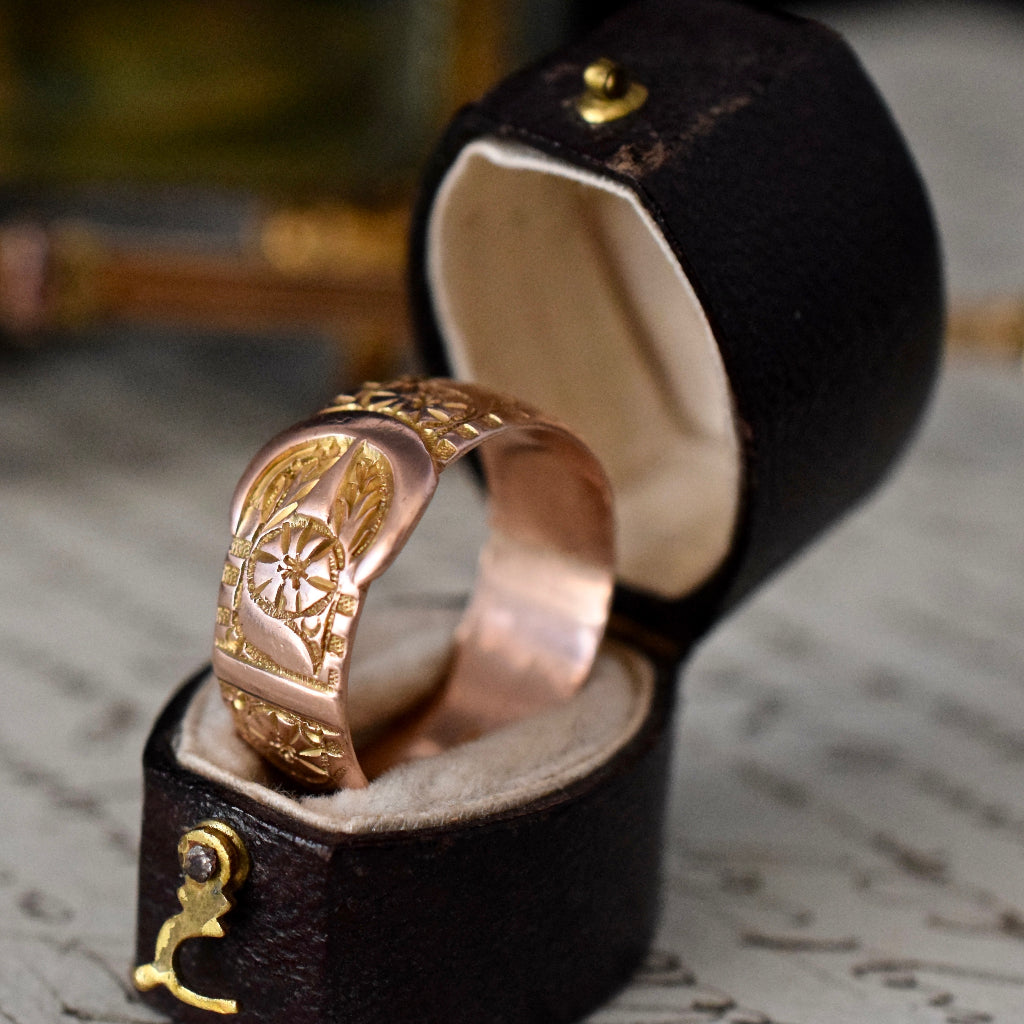 Antique Edwardian 1919 Rose Gold Wide Buckle Ring