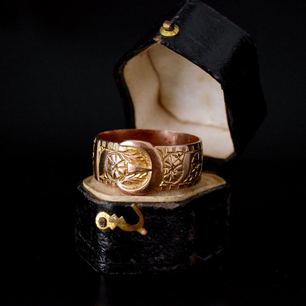 Antique Edwardian 1919 Rose Gold Wide Buckle Ring