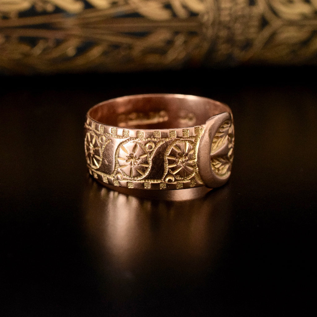 Antique Edwardian 1919 Rose Gold Wide Buckle Ring