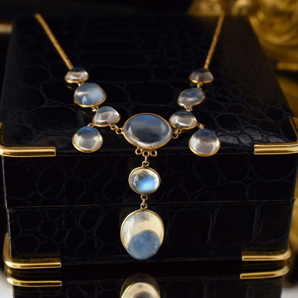 Antique Late Victorian / Early Edwardian 15ct Gold Moonstone Necklace Circa 1900
