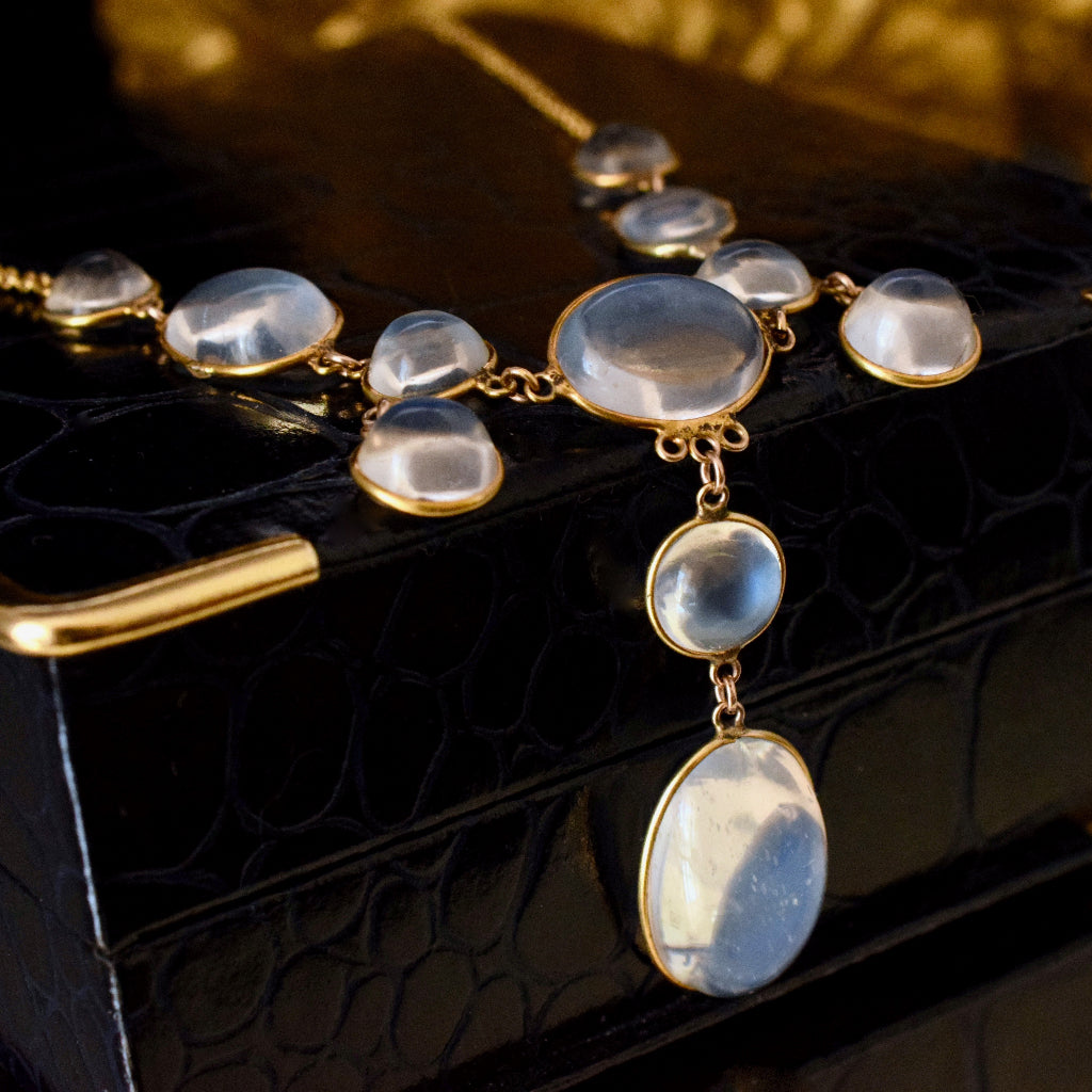 Antique Late Victorian / Early Edwardian 15ct Gold Moonstone Necklace Circa 1900