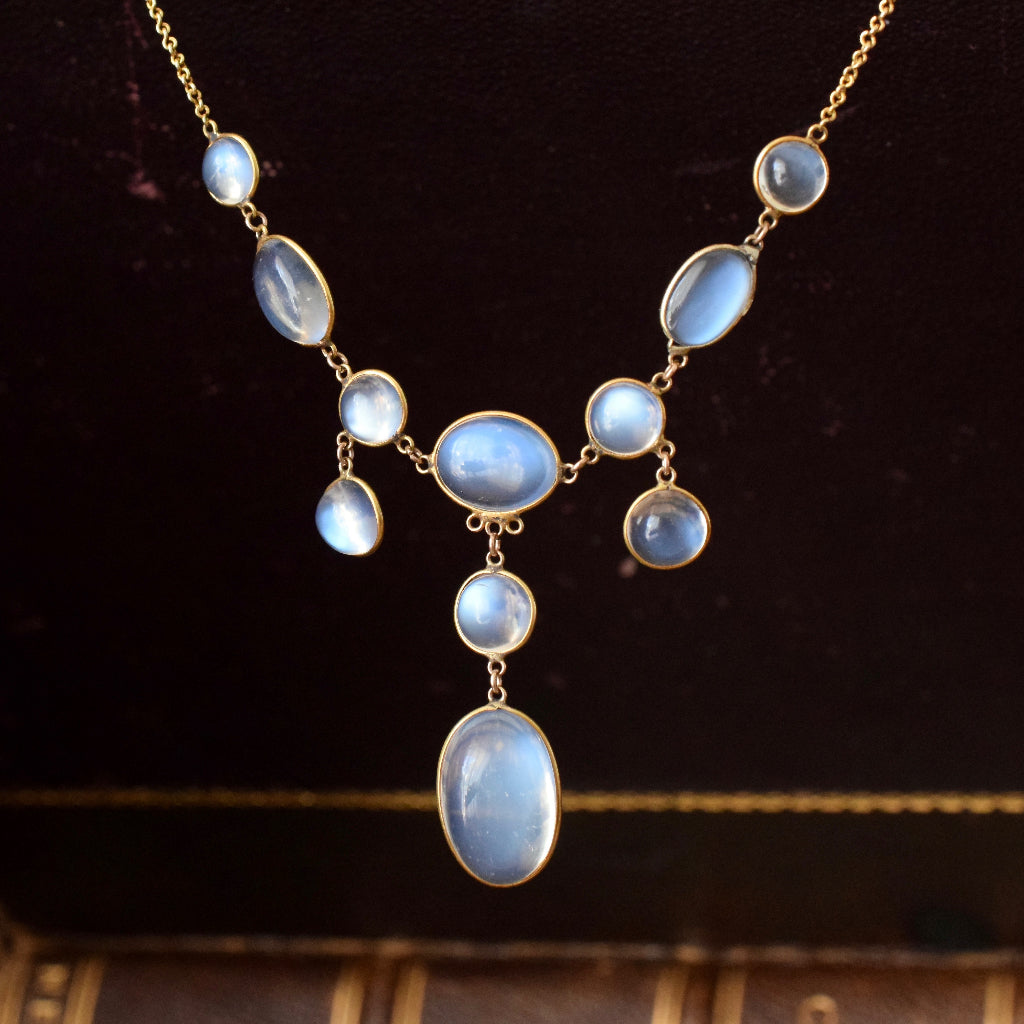 Antique Late Victorian / Early Edwardian 15ct Gold Moonstone Necklace Circa 1900