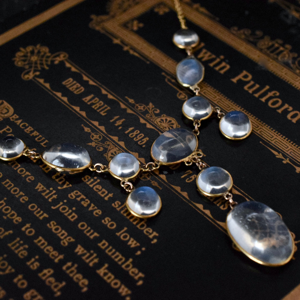 Antique Late Victorian / Early Edwardian 15ct Gold Moonstone Necklace Circa 1900