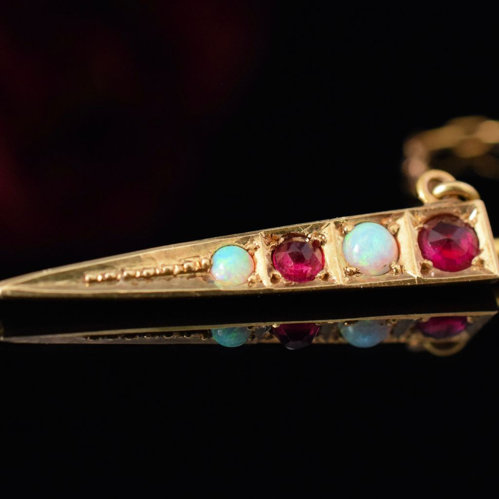 Antique Australian 15ct Gold Opal / Garnet Jabot Pin By Duggin And Shappere Circa 1905