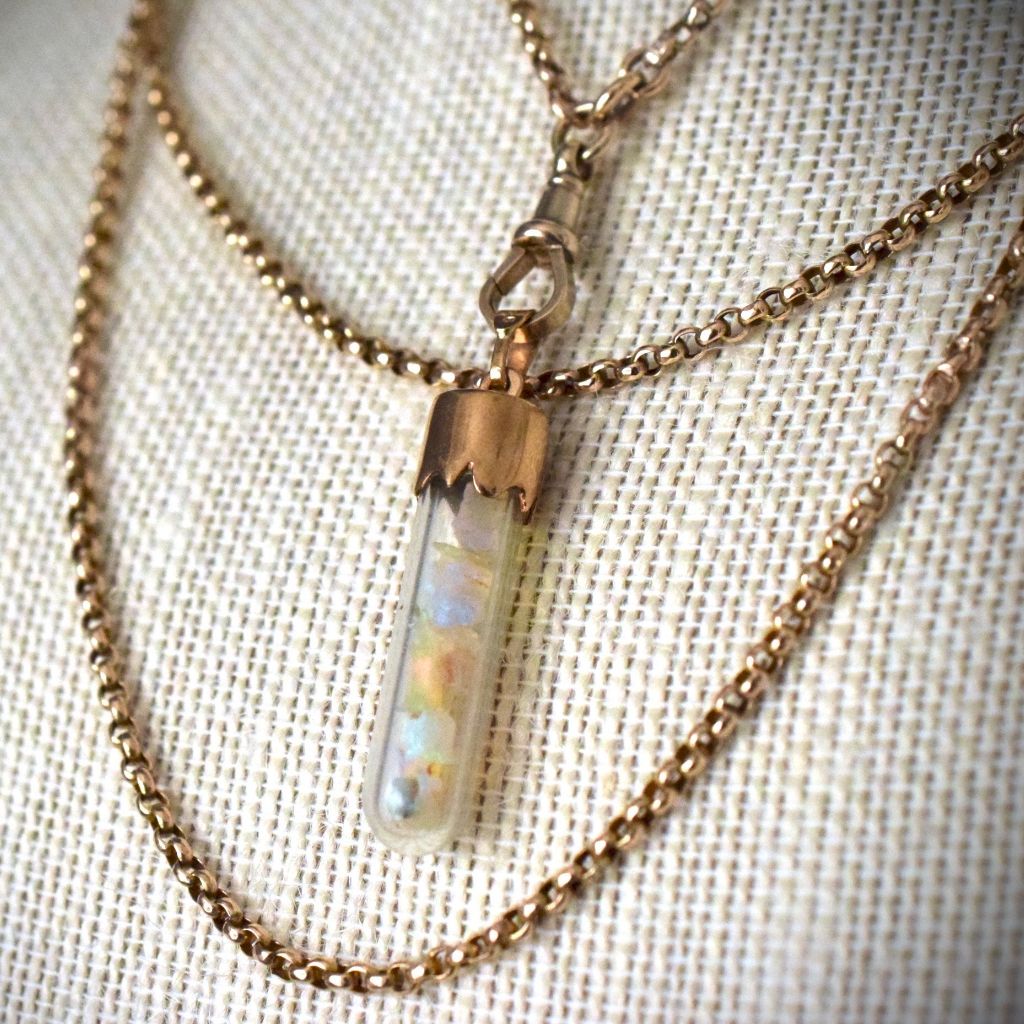 Antique 9ct Rose Gold ‘Floating’ Opal Glass Phial Vial Circa 1890’s