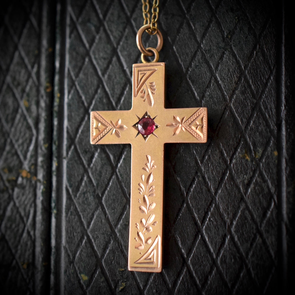 Antique Cross/Crucifix 9ct Rose Bloomed Gold by Robert Rollason, Sydney Circa 1910