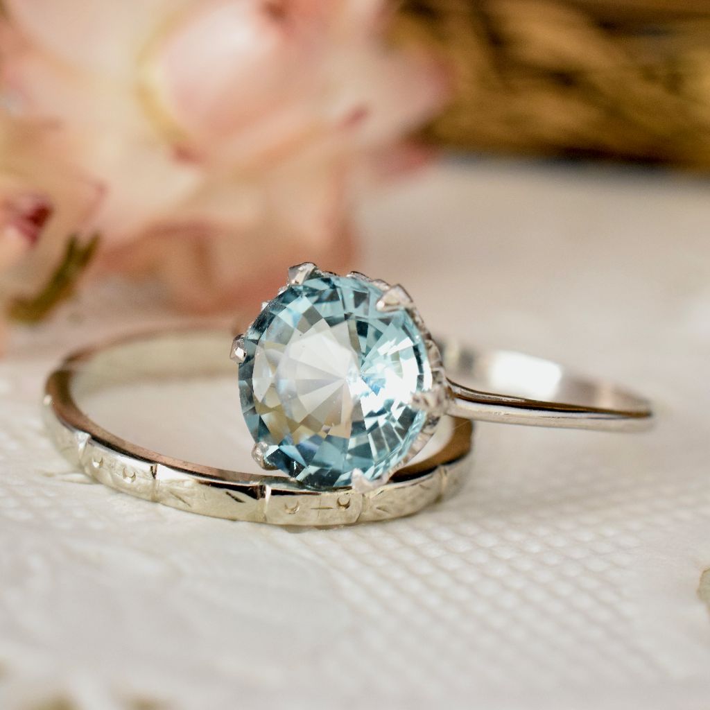 Antique Art Deco Aquamarine And Platinum Ring