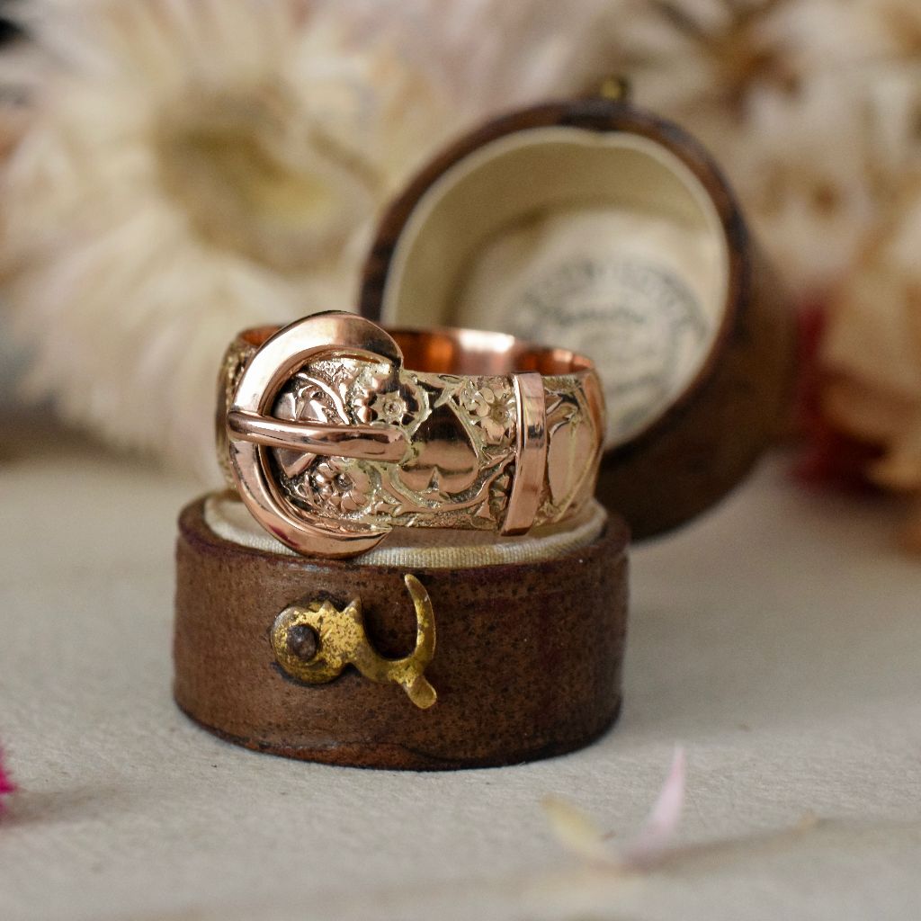 Antique 9ct Yellow Gold Floral Buckle Ring Hallmarked 1905