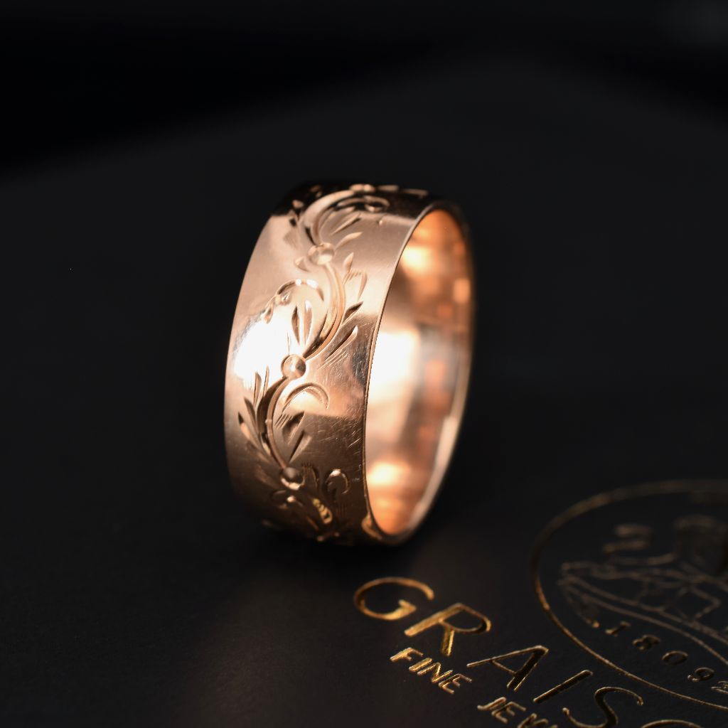 Vintage Patterned 9ct Rose Gold Cigar Band Ring