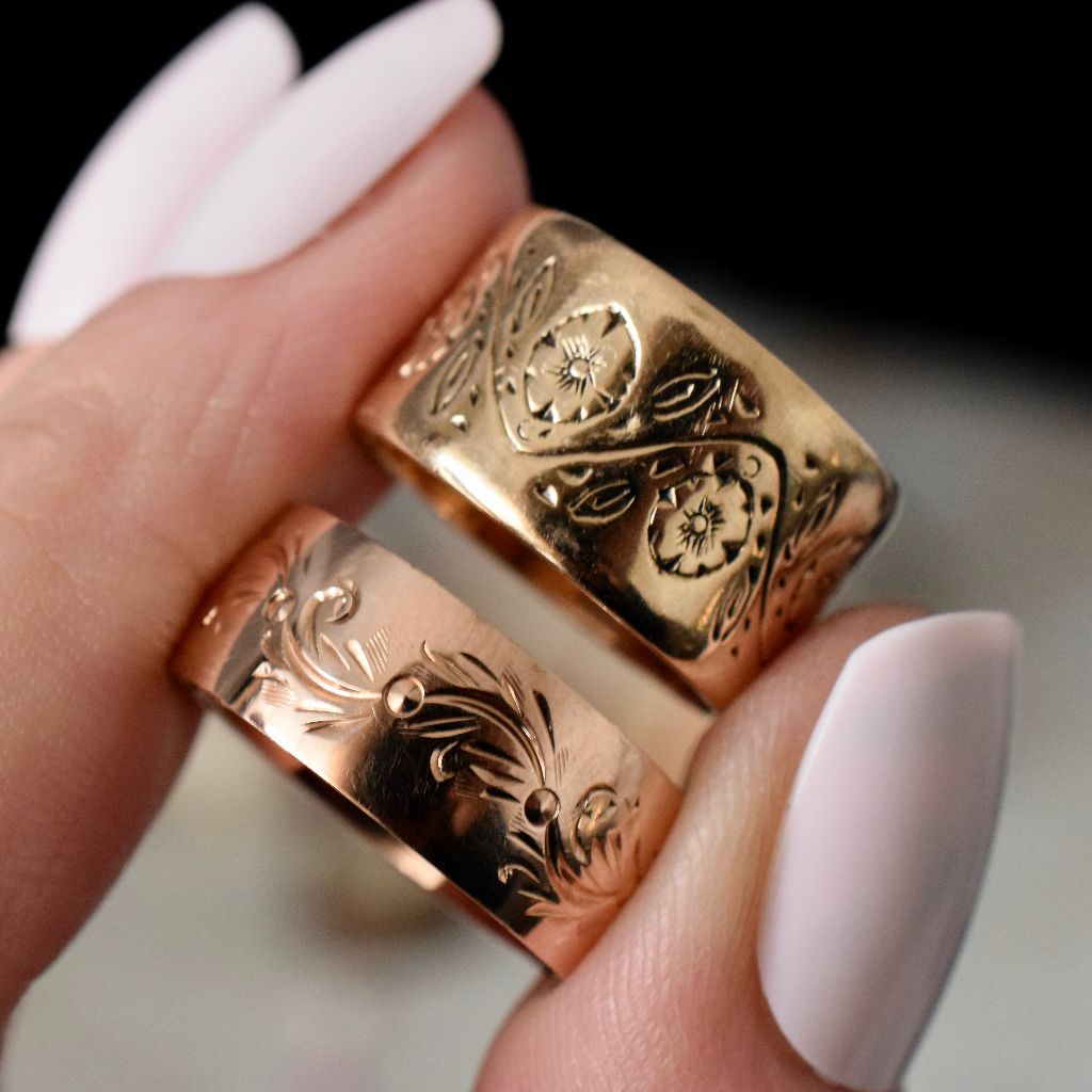 Vintage Patterned 9ct Rose Gold Cigar Band Ring