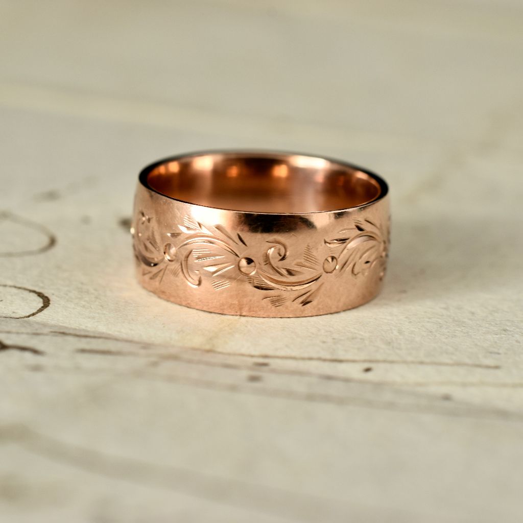 Vintage Patterned 9ct Rose Gold Cigar Band Ring