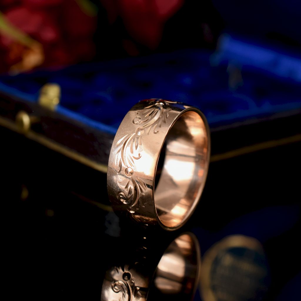 Vintage Patterned 9ct Rose Gold Cigar Band Ring