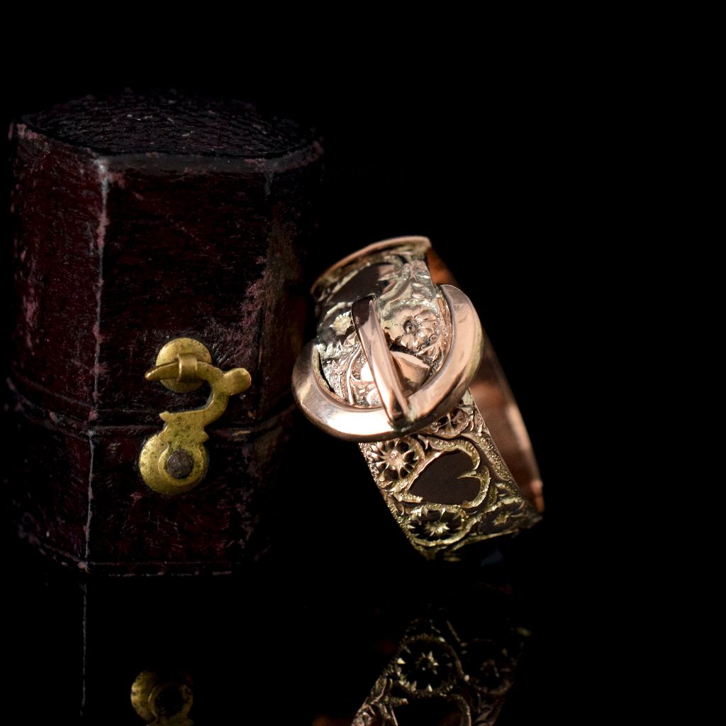Antique 9ct Yellow Gold Floral Buckle Ring Hallmarked 1905