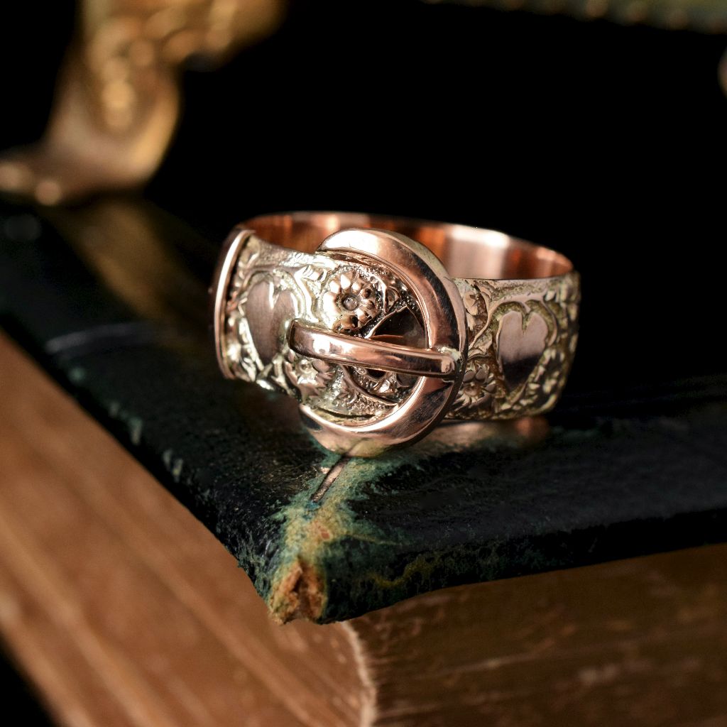 Antique 9ct Yellow Gold Floral Buckle Ring Hallmarked 1905