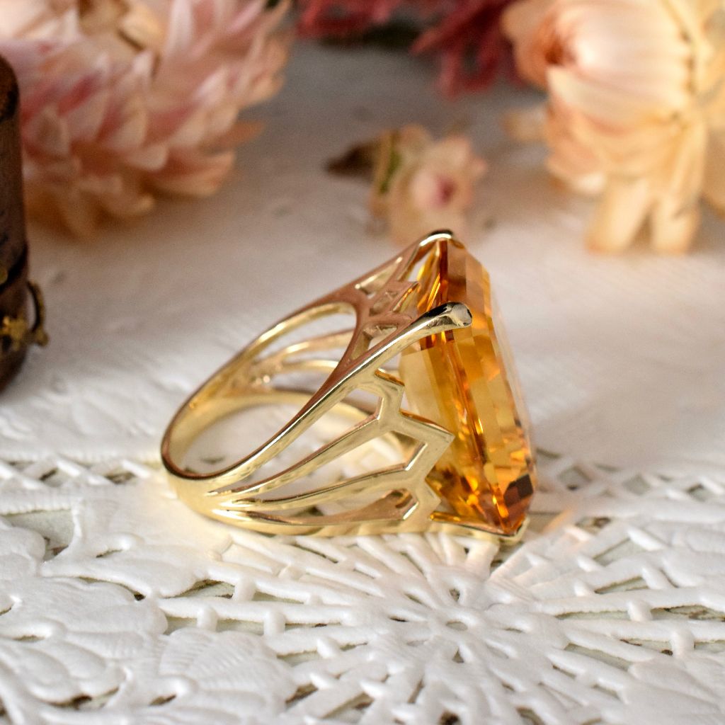 Huge 24ct Citrine Retro Style 9ct Yellow Gold Cocktail Ring