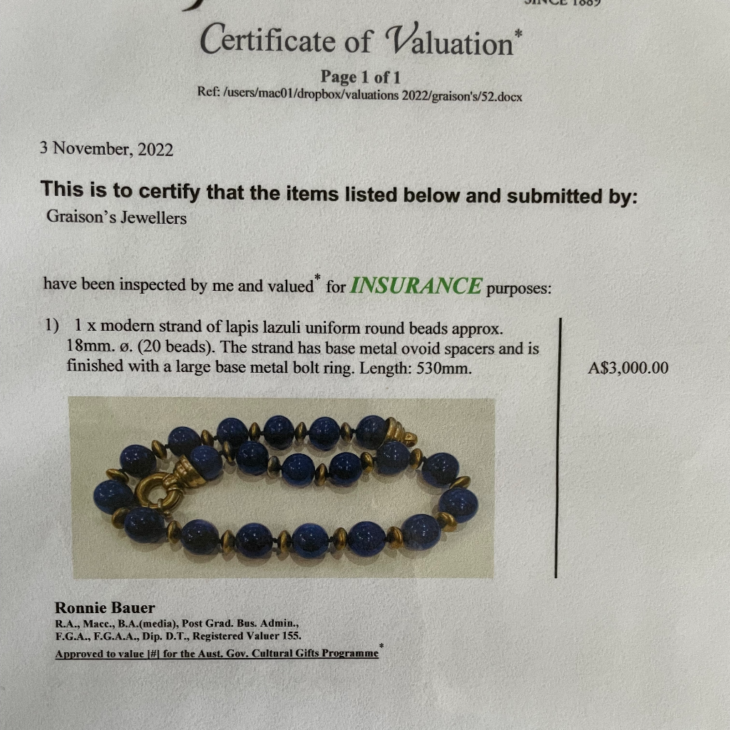 Modern Sterling Silver And Lapis Lazuli Bead Necklace - 214 Grams Independent Valuation Included For $3000 AUD