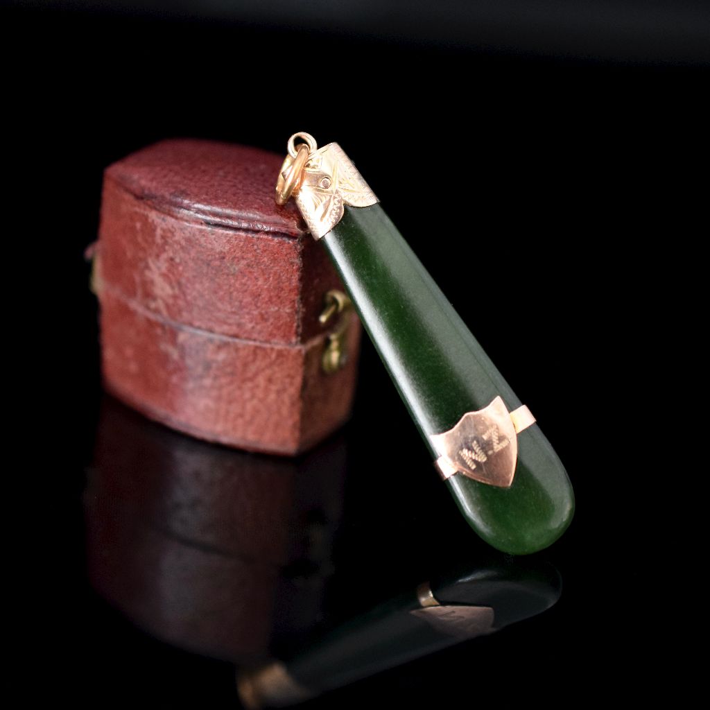 Antique 9ct Rose Gold Nephrite Jade Fob/Charm Circa 1900