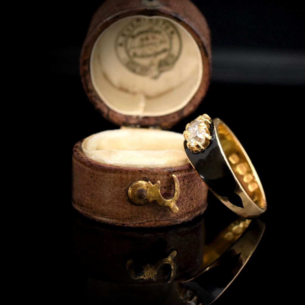 Antique Victorian 18ct Gold Diamond Enamel Ring 1881