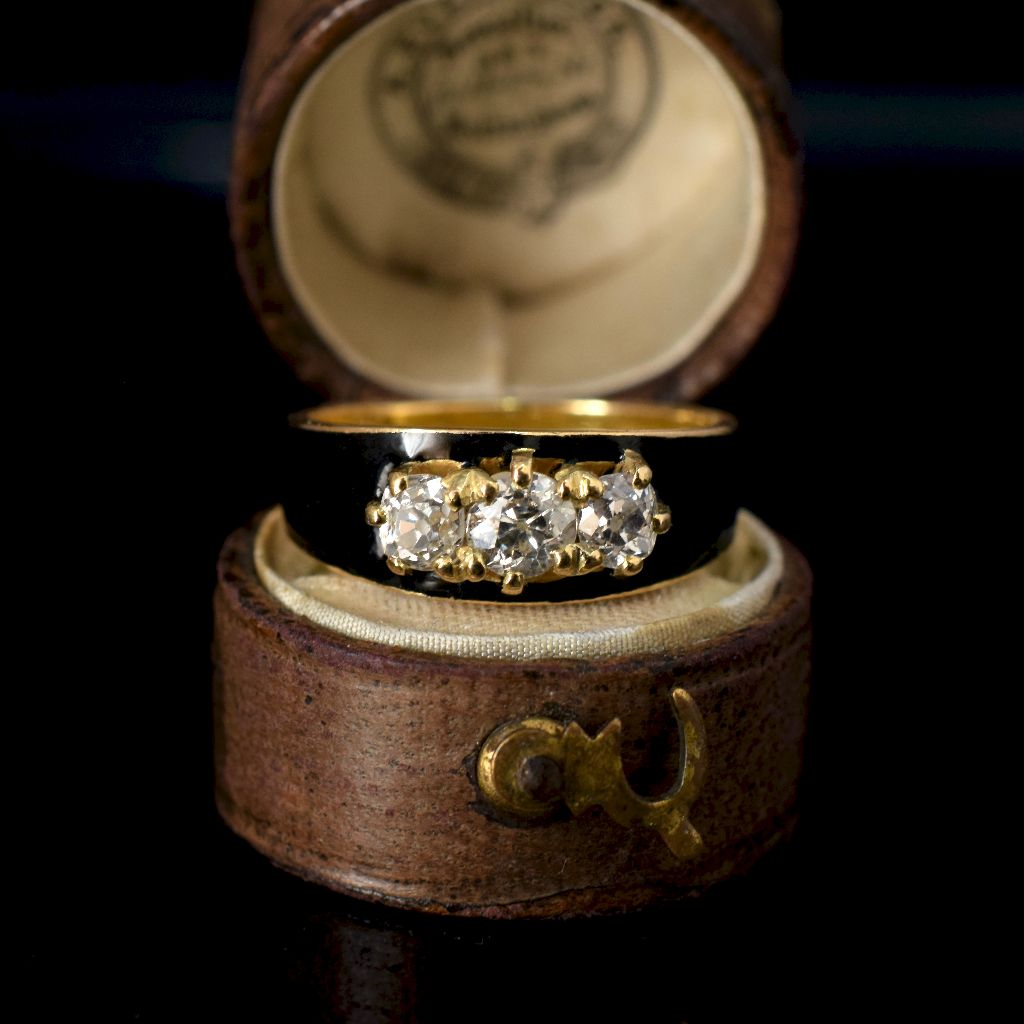 Antique Victorian 18ct Gold Diamond Enamel Ring 1881