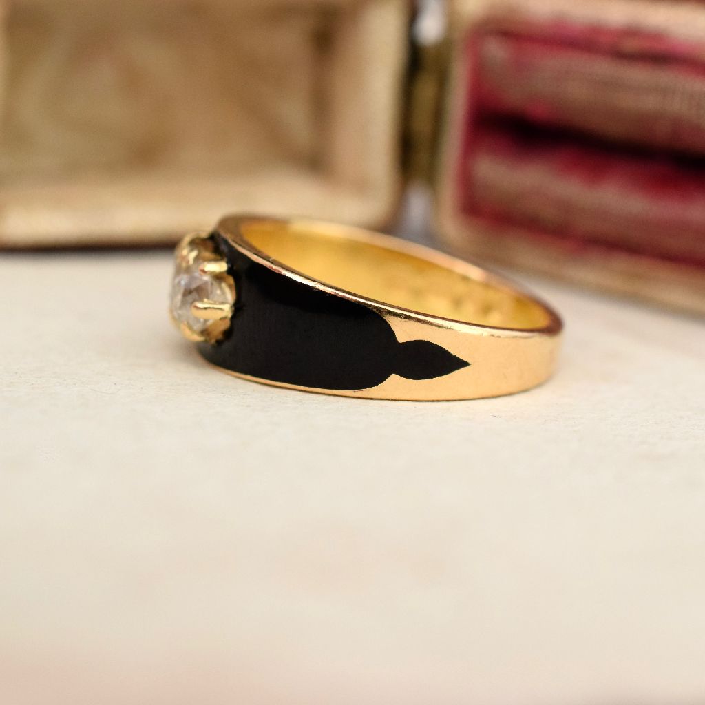 Antique Victorian 18ct Gold Diamond Enamel Ring 1881