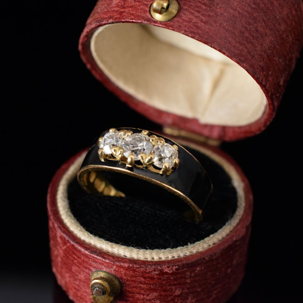 Antique Victorian 18ct Gold Diamond Enamel Ring 1881