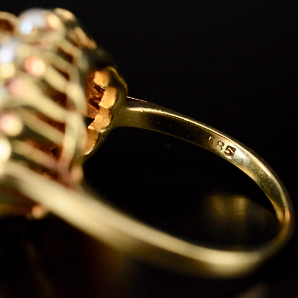 Vintage 14ct Yellow Gold Citrine Pearl Halo Ring
