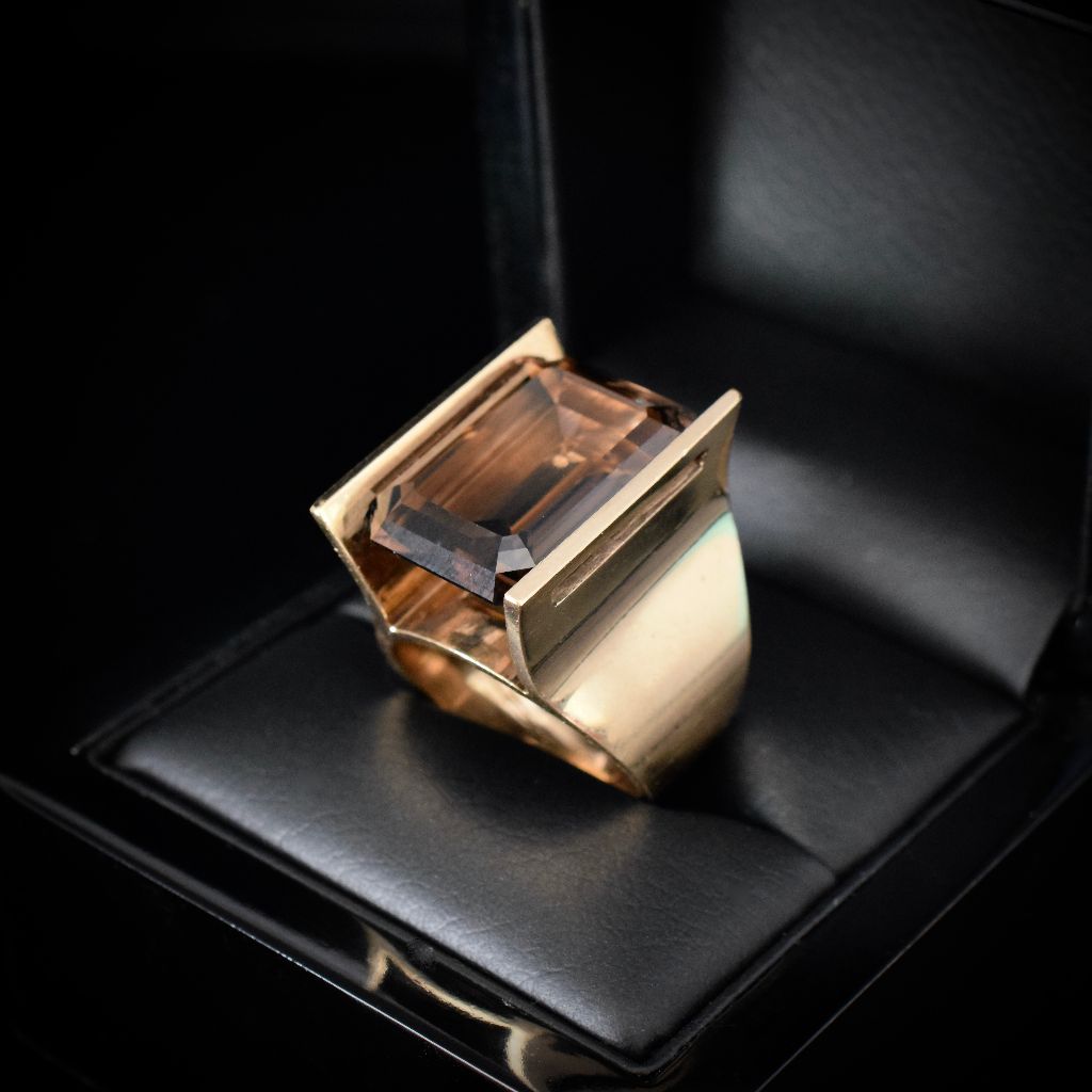 Striking 9ct Yellow Gold Smoky Quartz Ring