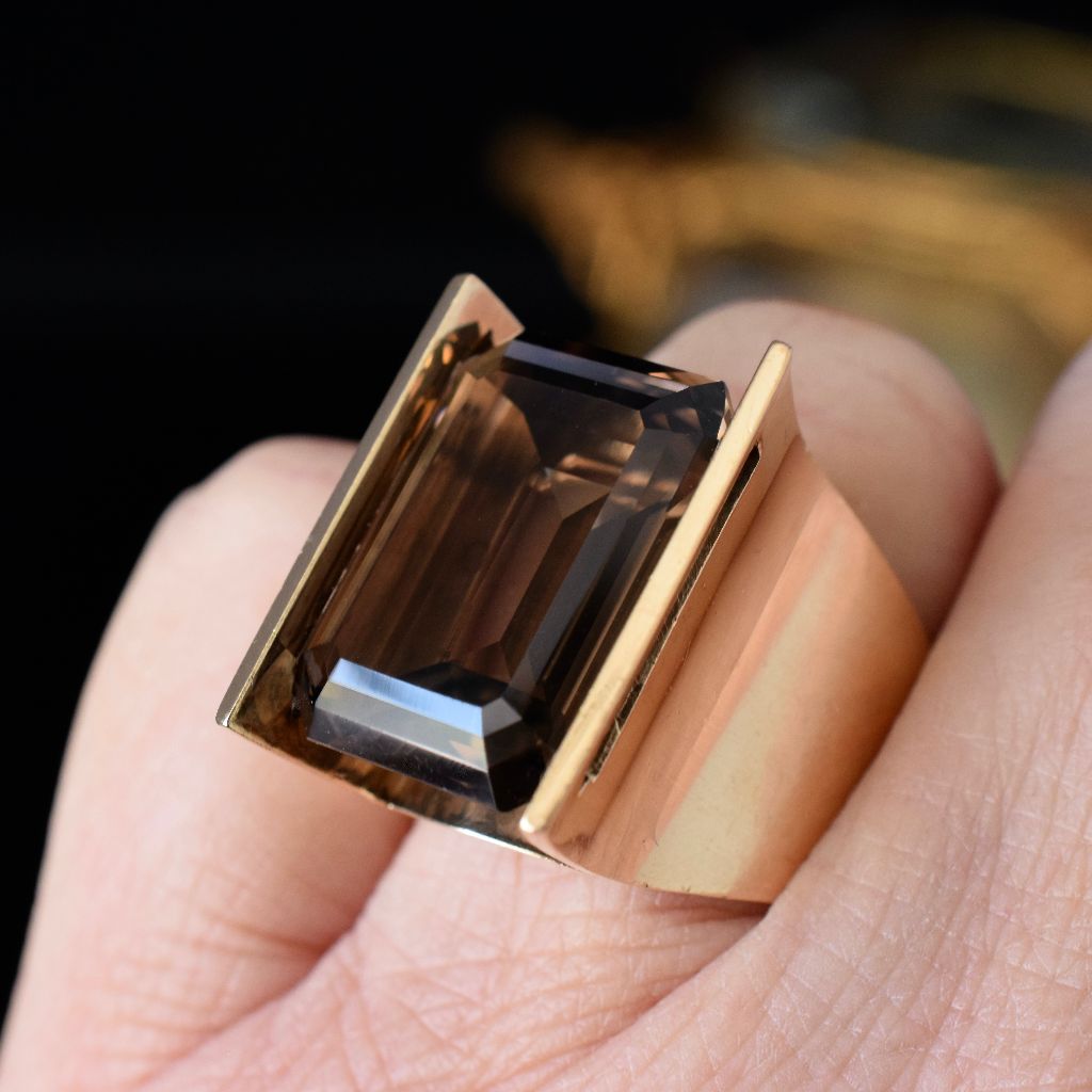 Striking 9ct Yellow Gold Smoky Quartz Ring