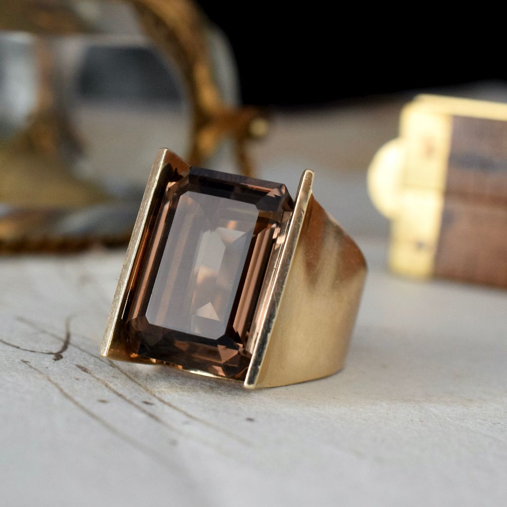 Striking 9ct Yellow Gold Smoky Quartz Ring