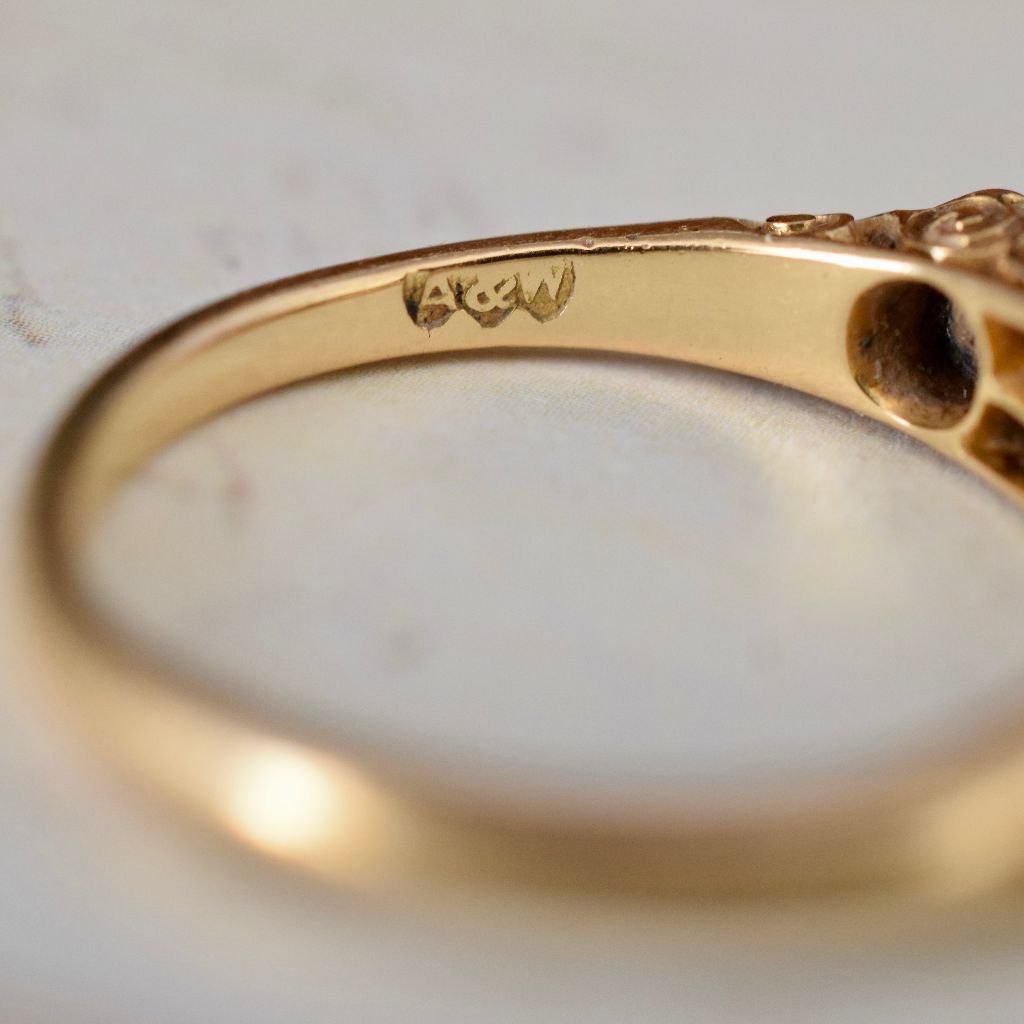 Antique Victorian/Early Edwardian 18ct Gold Three Pearl & Diamond Half Hoop Ring C1900