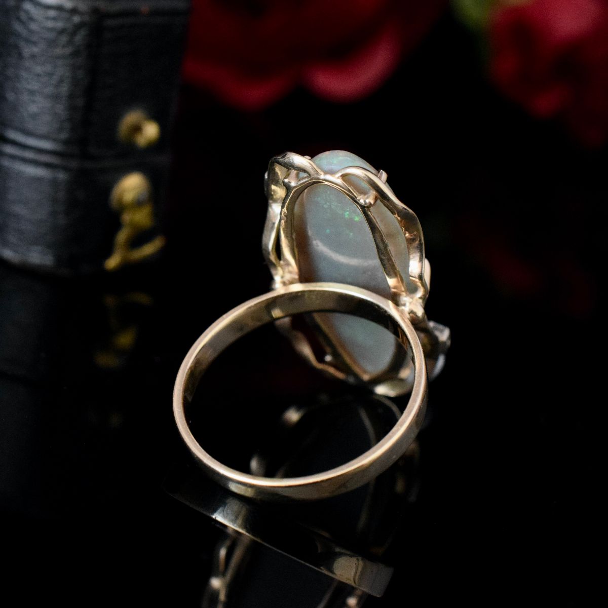 Vintage 9ct Yellow Gold Solid Coober Pedy ‘Pinfire’ Opal And Diamond Ring