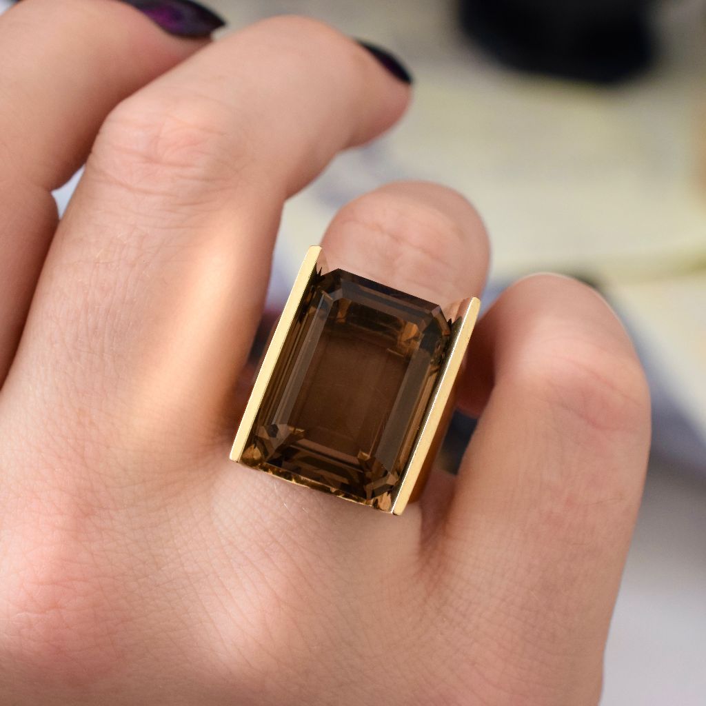 Striking 9ct Yellow Gold Smoky Quartz Ring