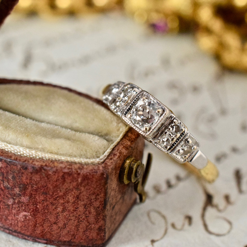 Antique Art Deco Old Mine Cut 18ct Gold & Platinum Ring Circa 1935