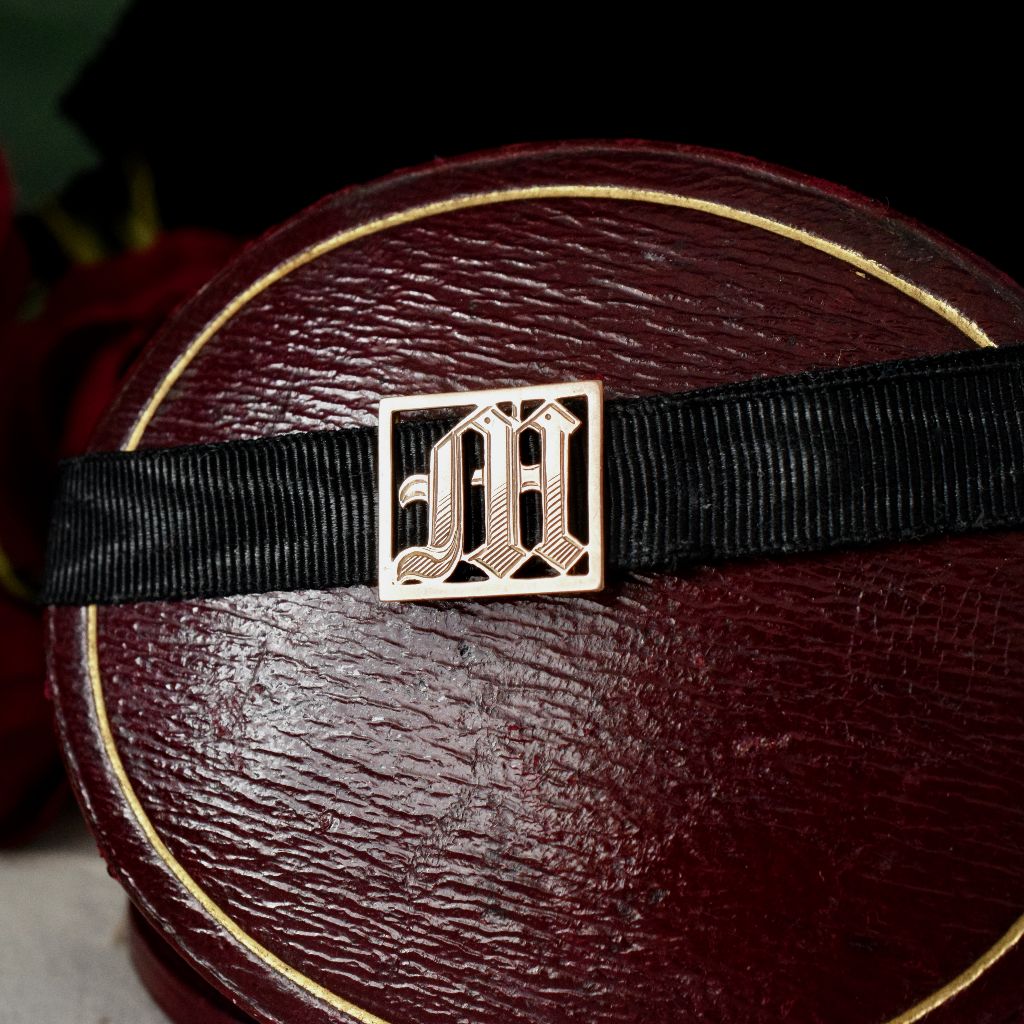 Antique 9ct Victorian Australian Mourning Initial Grosgrain Bracelet