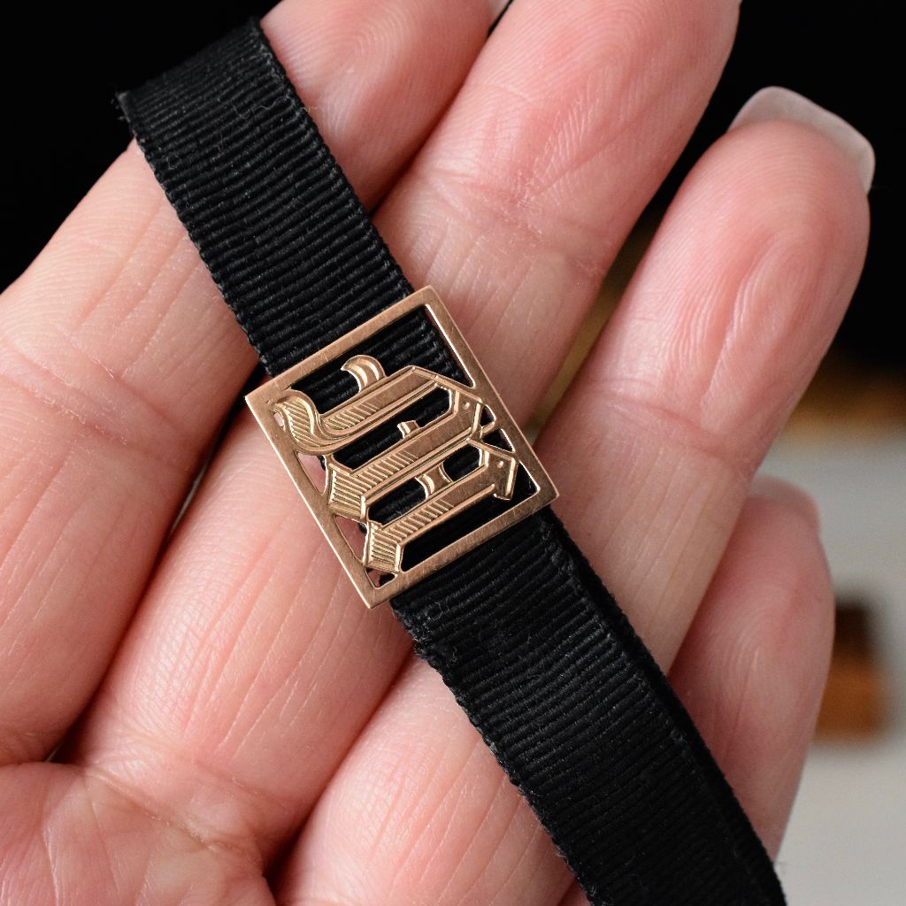 Antique 9ct Victorian Australian Mourning Initial Grosgrain Bracelet