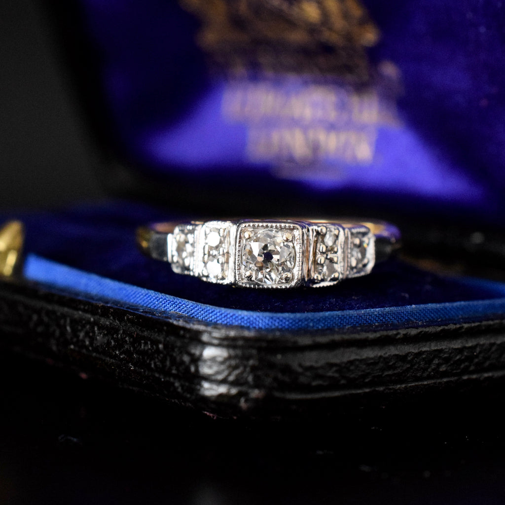 Antique Art Deco Old Mine Cut 18ct Gold & Platinum Ring Circa 1935
