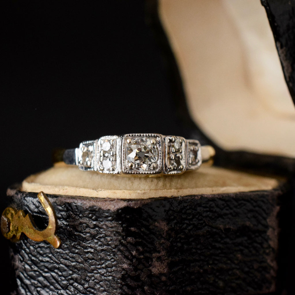 Antique Art Deco Old Mine Cut 18ct Gold & Platinum Ring Circa 1935