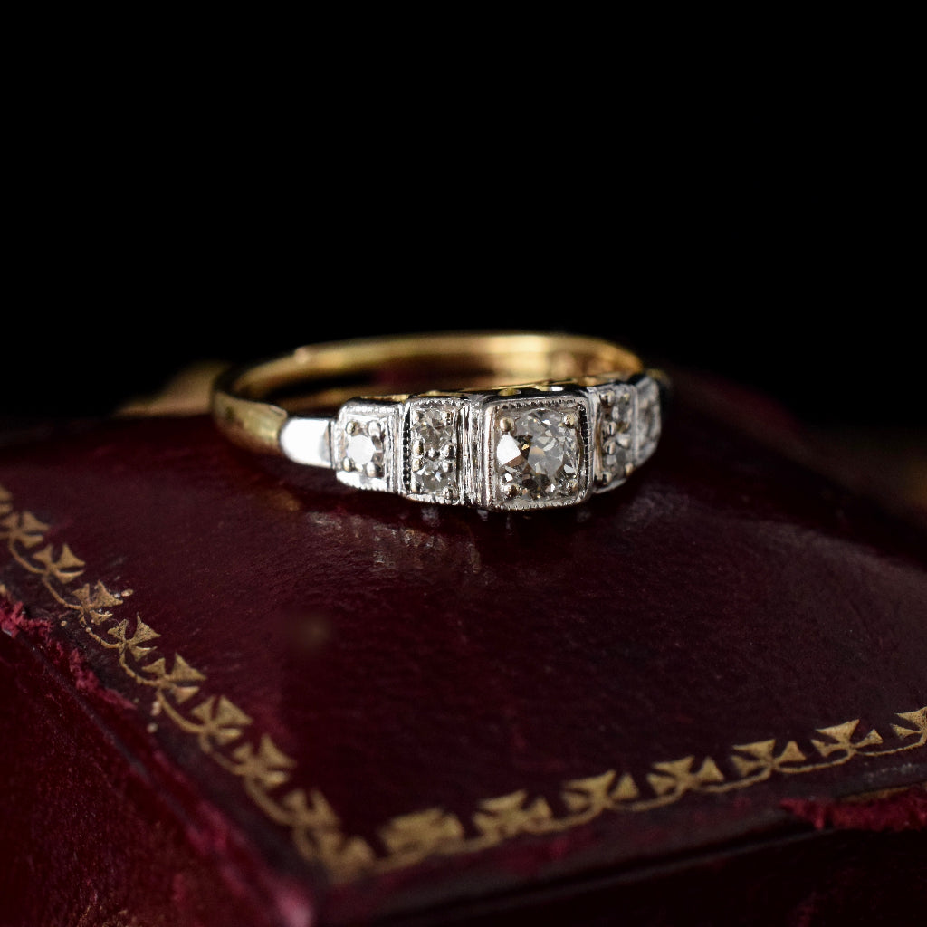 Antique Art Deco Old Mine Cut 18ct Gold & Platinum Ring Circa 1935