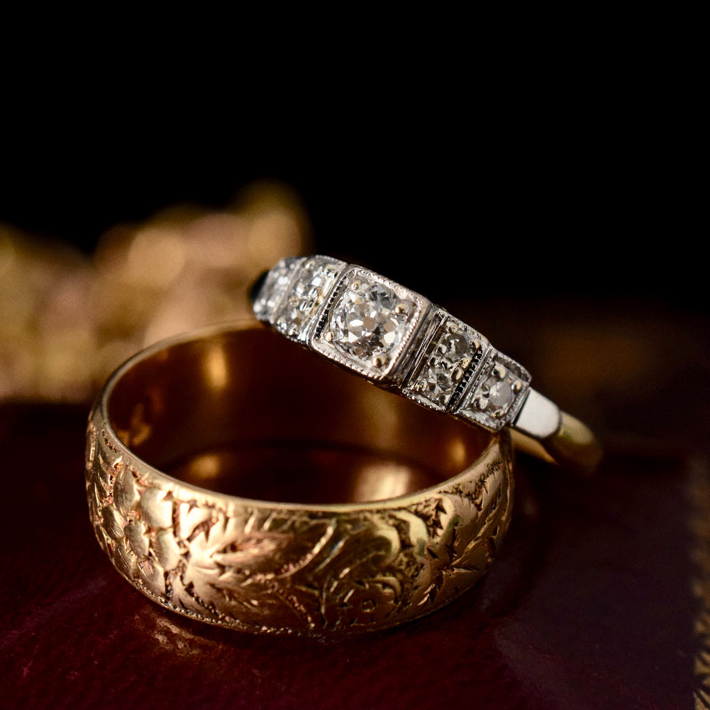 Antique Art Deco Old Mine Cut 18ct Gold & Platinum Ring Circa 1935
