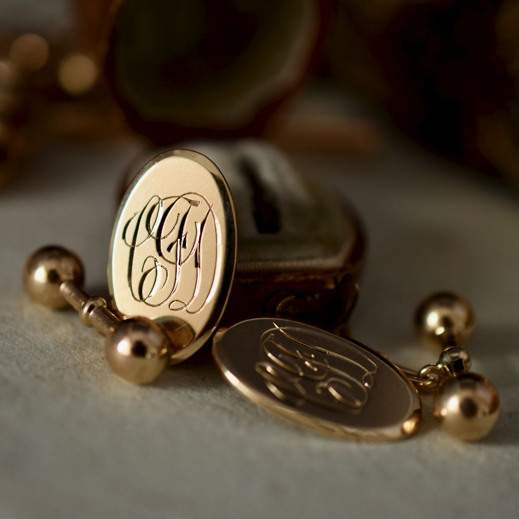 Antique Australian Art Deco 9ct Yellow Gold Monogram ‘CJD’ Cufflinks