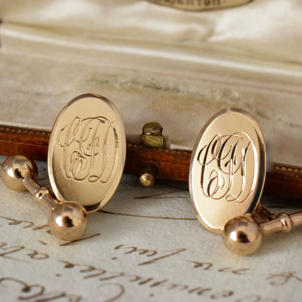Antique Australian Art Deco 9ct Yellow Gold Monogram ‘CJD’ Cufflinks