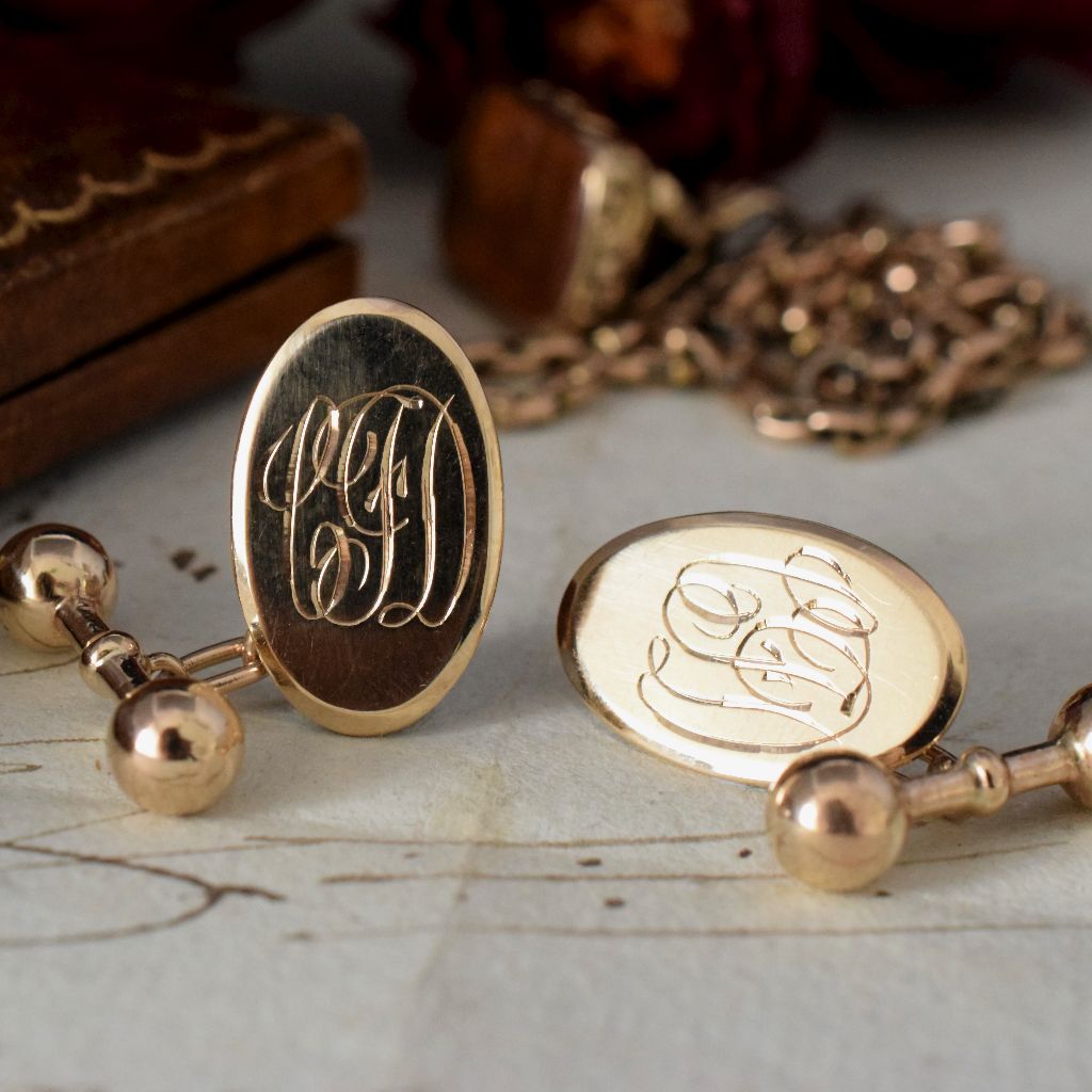 Antique Australian Art Deco 9ct Yellow Gold Monogram ‘CJD’ Cufflinks