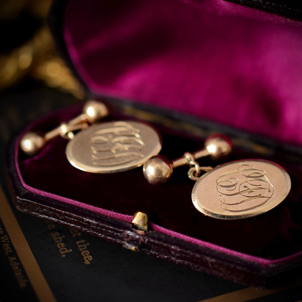 Antique Australian Art Deco 9ct Yellow Gold Monogram ‘CJD’ Cufflinks