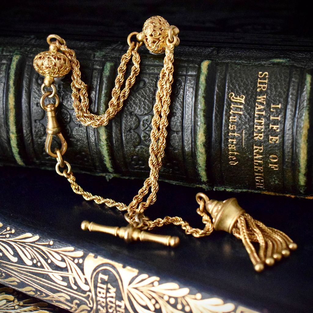 Victorian Gold Gilt Fancy Tassel And T Bar Albertina (Bracelet)