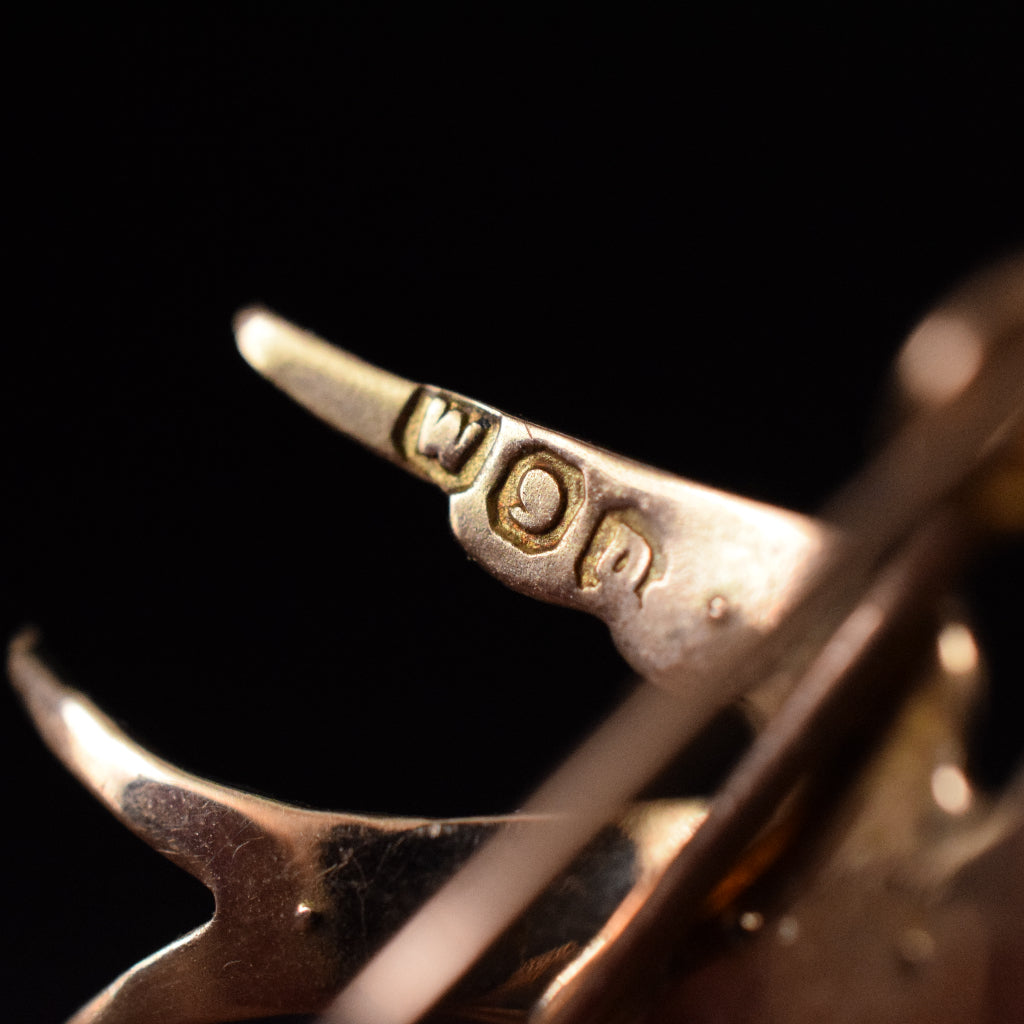 Antique Victorian 9ct Yellow Gold ‘Swallow’ Seed Pearl Turquoise Bird brooch by William Dunkling