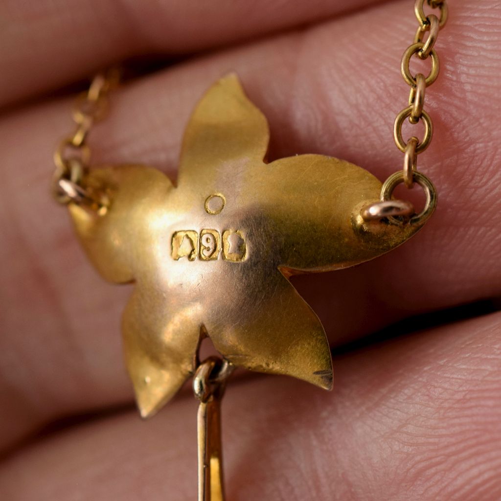 Antique Australian 9ct Rose Gold Turquoise Seed Pearl Necklace Willis and Sons