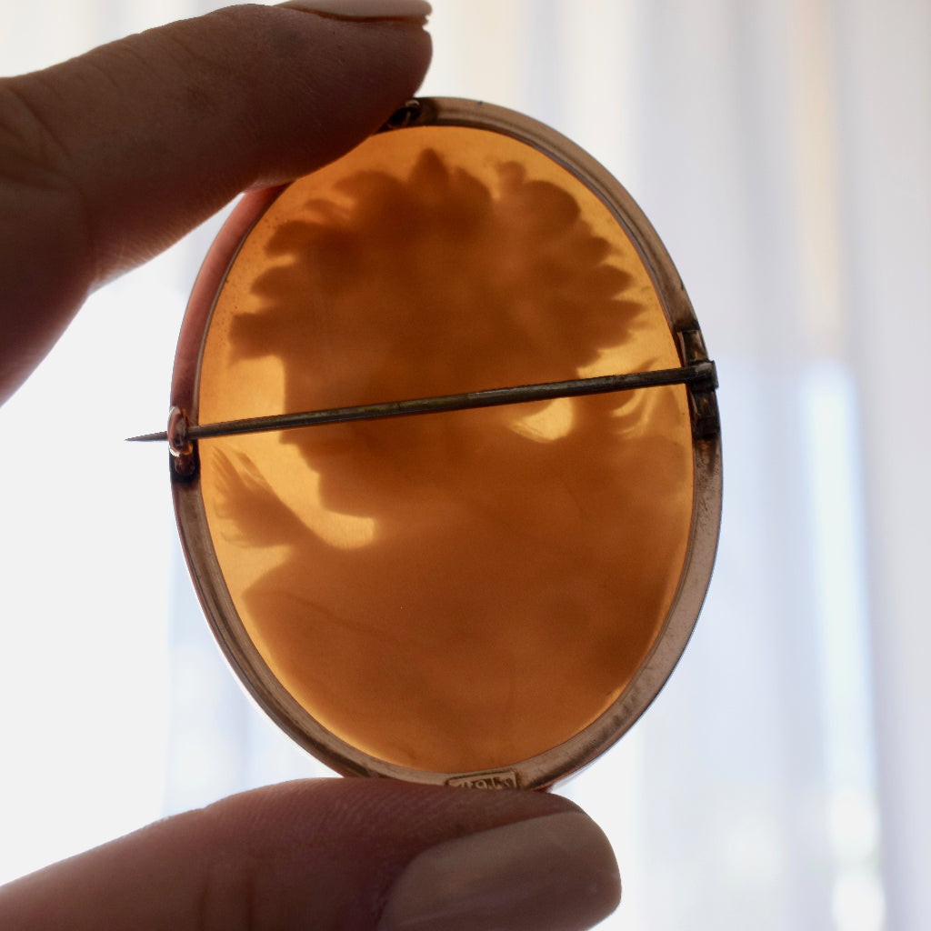 Superb Large Early Australian Antique 9ct Rose Gold Cameo By Aronson & Co circa 1895
